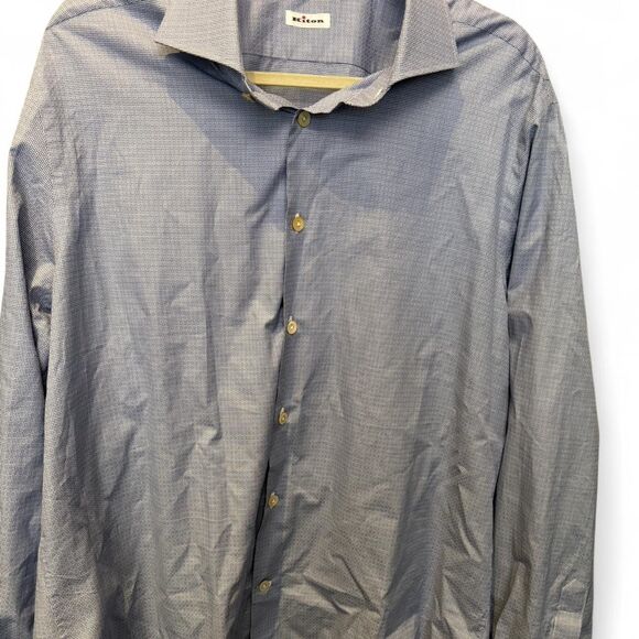 Kiton Other - Kiton Men's Designer Button Down Check Blue White Shirt 18 x 45